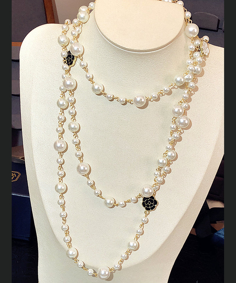 Classy White Alloy Pearl Beading Sweaters Gratuated Bead Necklace