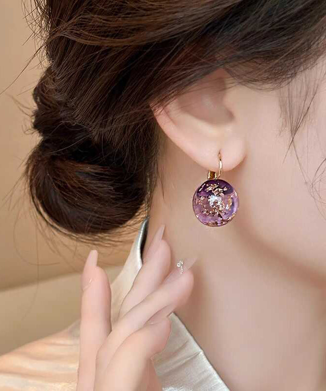 Diy Purple Sterling Silver Overgild Gem Stonel Hoop Earrings