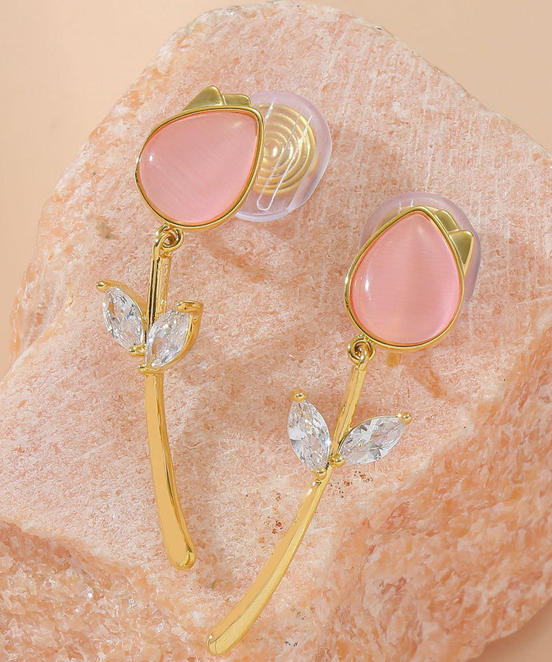 Copper Overgild Cat's Eye Stone Tulip Drop Earrings
