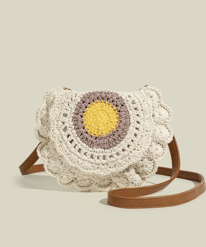 Beige Hollow Out Knit Cross-body Bag