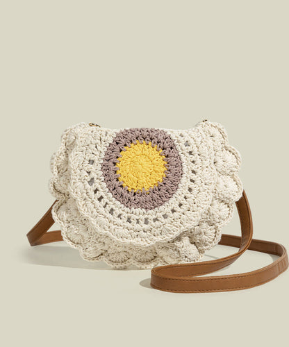 Beige Hollow Out Knit Cross-body Bag