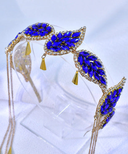 Art Blue Alloy Zircon Leaf Tasse Hairpiece