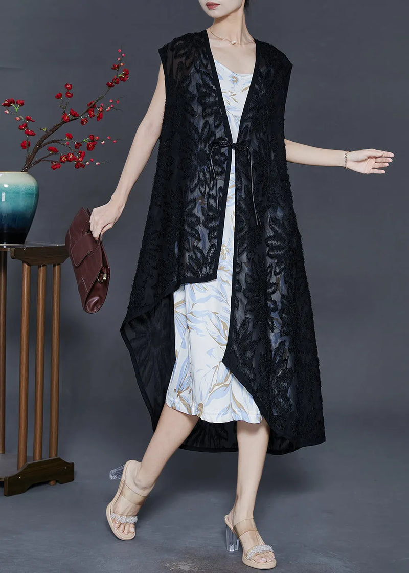 Modern Black Asymmetrical Chiffon Loose Vest Summer