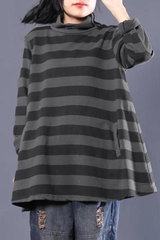 Limited Stock- Female Cotton Striped Turtleneck Sweatshirt