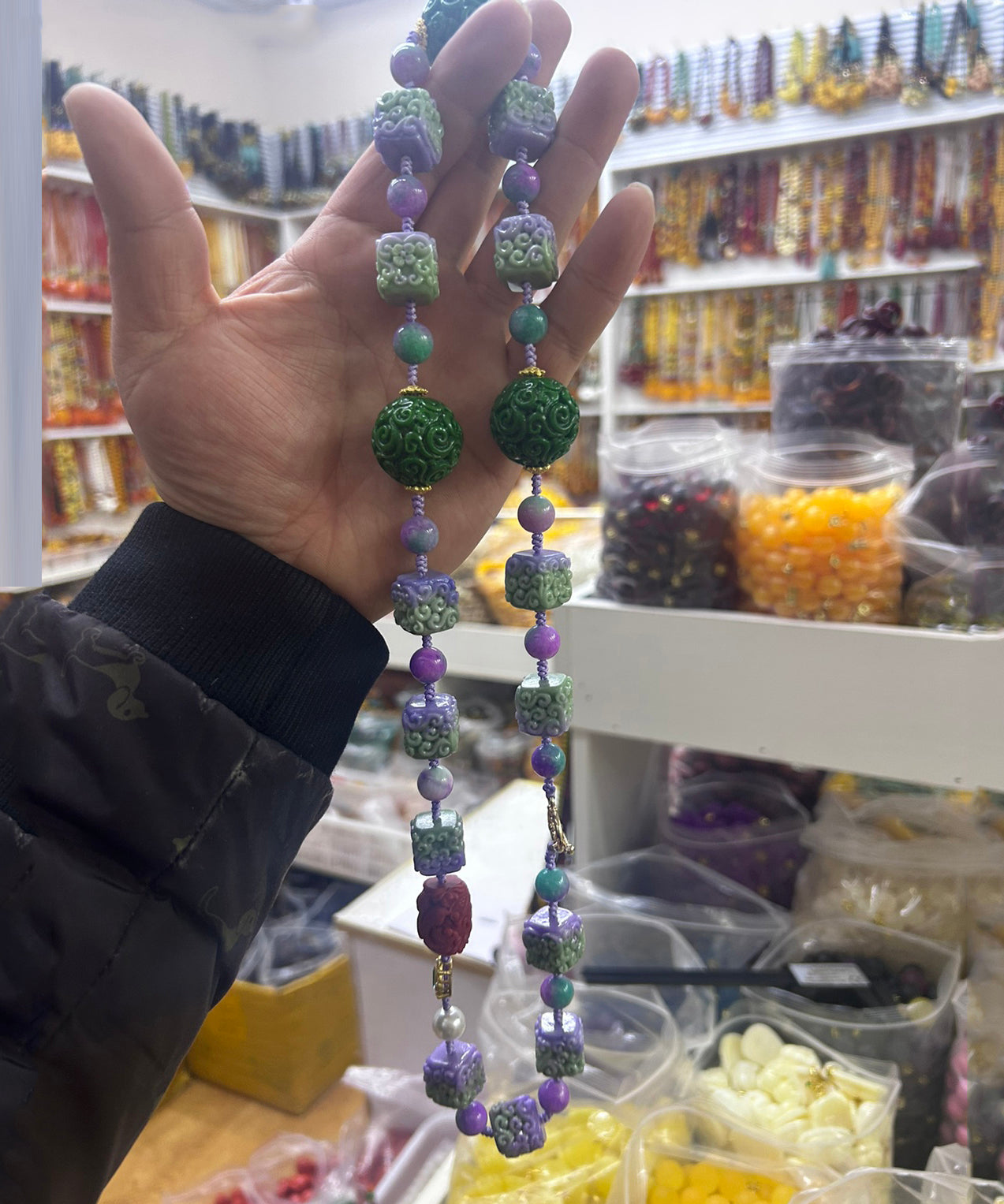 Stainless Steel Agate Pearl Beading Sweater Gratuated Bead Necklace