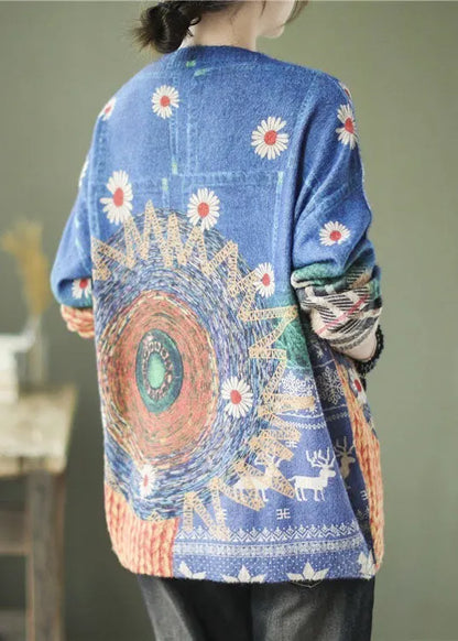 Rainbow O-neck Print Fall Knitted Sweaters