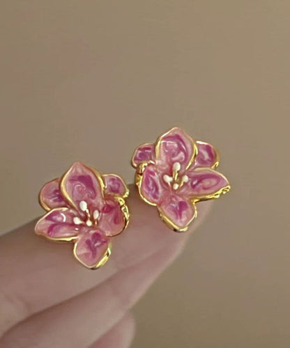 Pink Metal Drip Glaze Stud Earrings