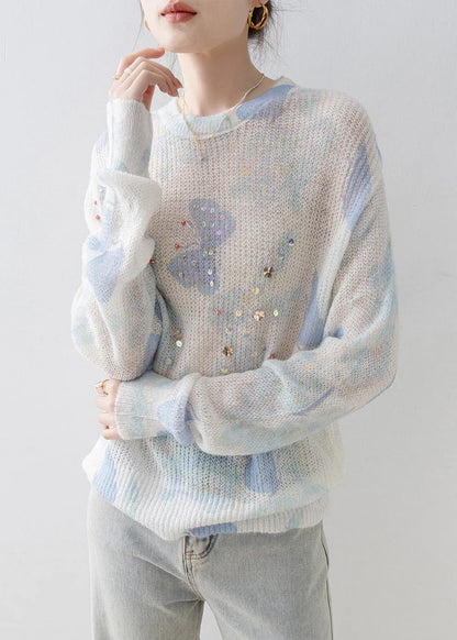 New Stylish O Neck Sequins Knit Top Spring