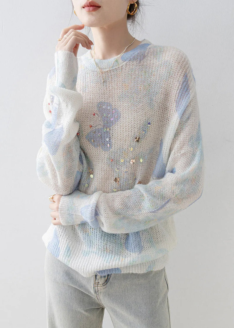 New Stylish O Neck Sequins Knit Top Spring