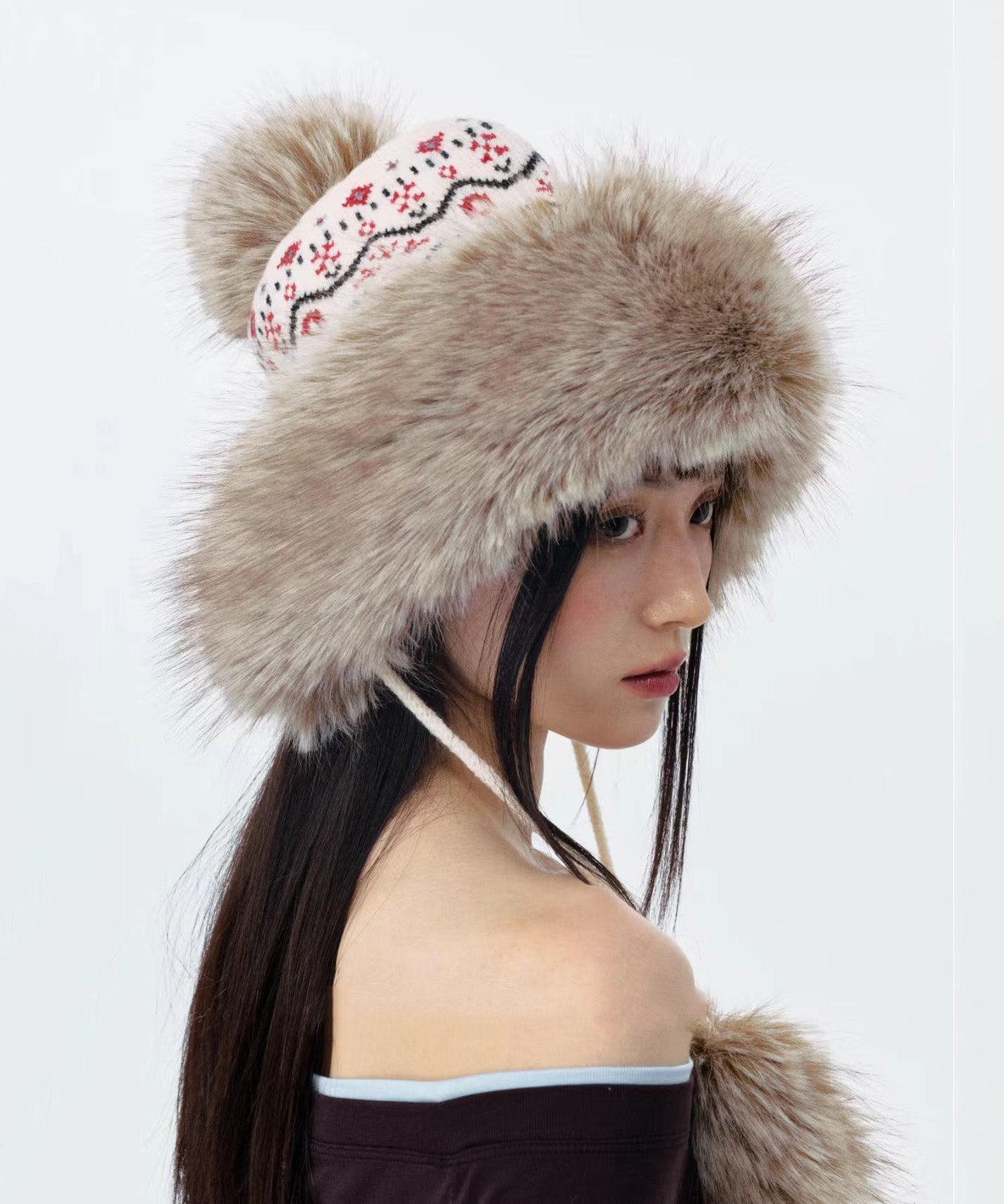 Jacquard Knitted Thick Warm Fleece Fur Boonie Hat