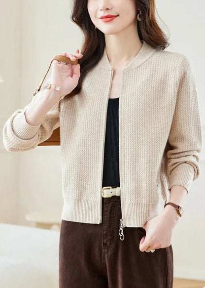 New Red Stand Collar Zip Up Knit Coat Fall