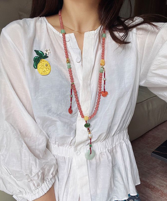 Water Red Jade Pearl Gem Stone Beading Pendant Necklace