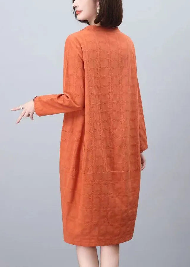 Orange Stand Collar Cotton Mid Dresses Spring
