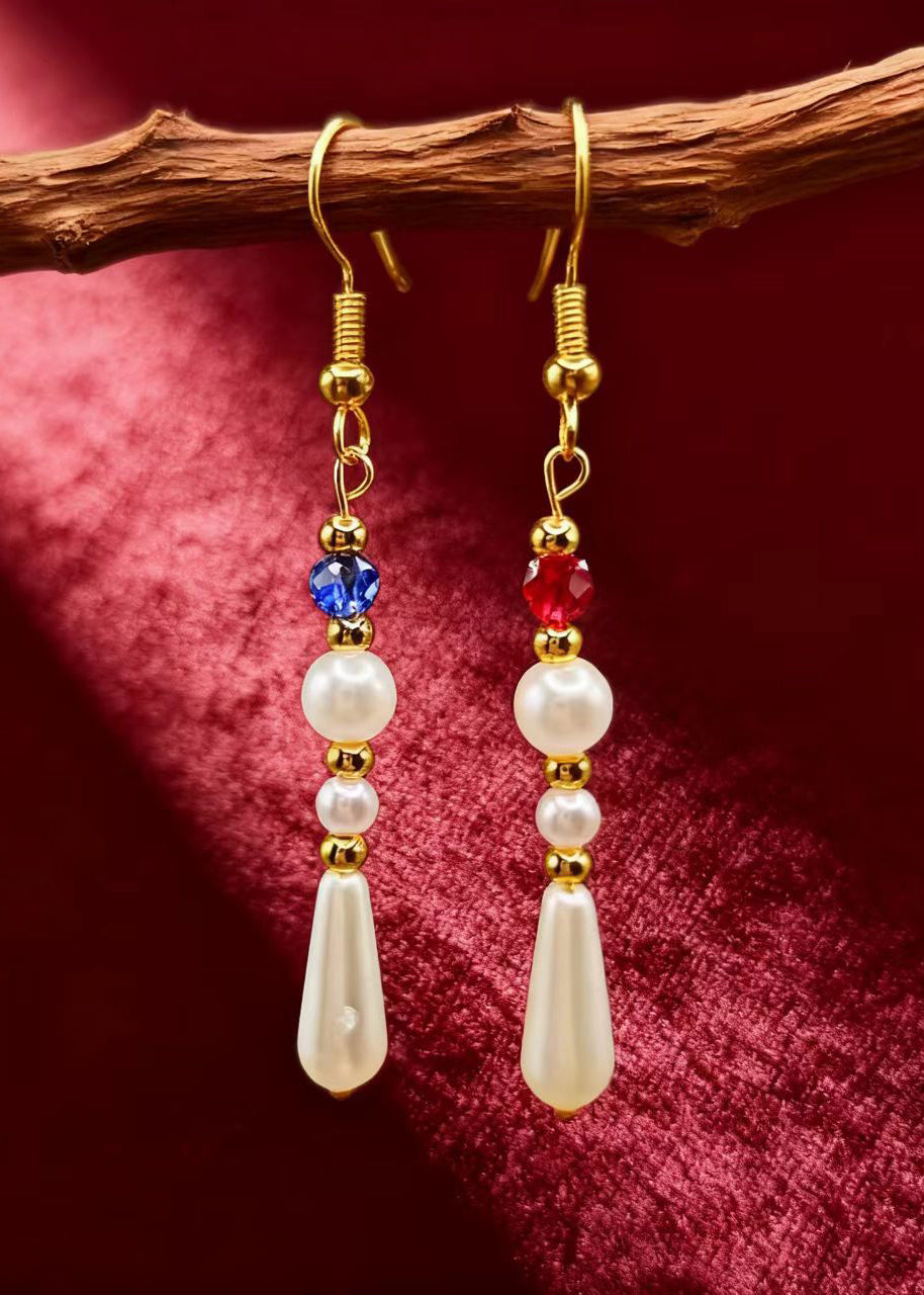 White Pearl Asymmetrical Design Drop Earrings