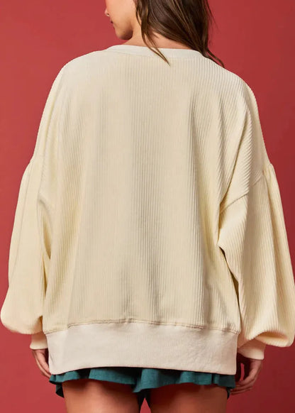 Apricot O Neck Sequins Corduroy Sweatshirts Winter