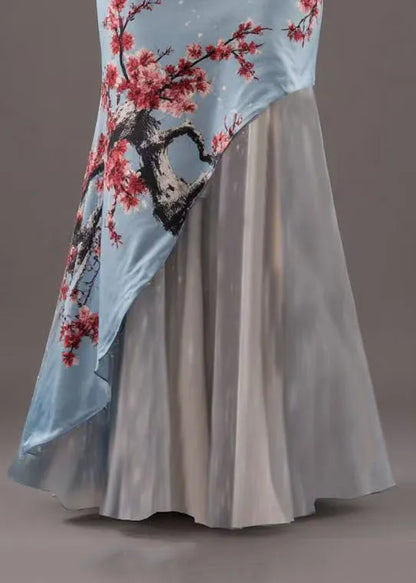 New Blue Asymmetrical Print Patchwork Skirts Summer