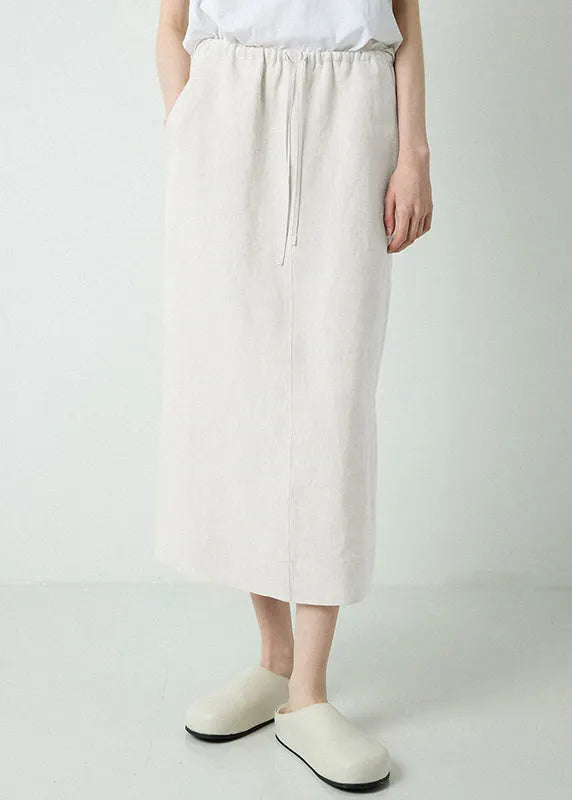 Pockets Drawstring Elastic Waist Linen Skirts Spring