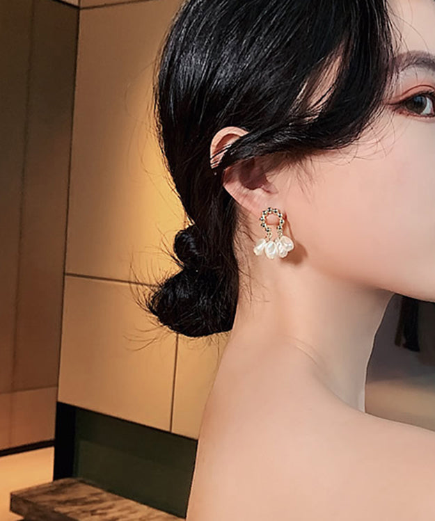 Champagne Alloy Pearl Hoop Earrings