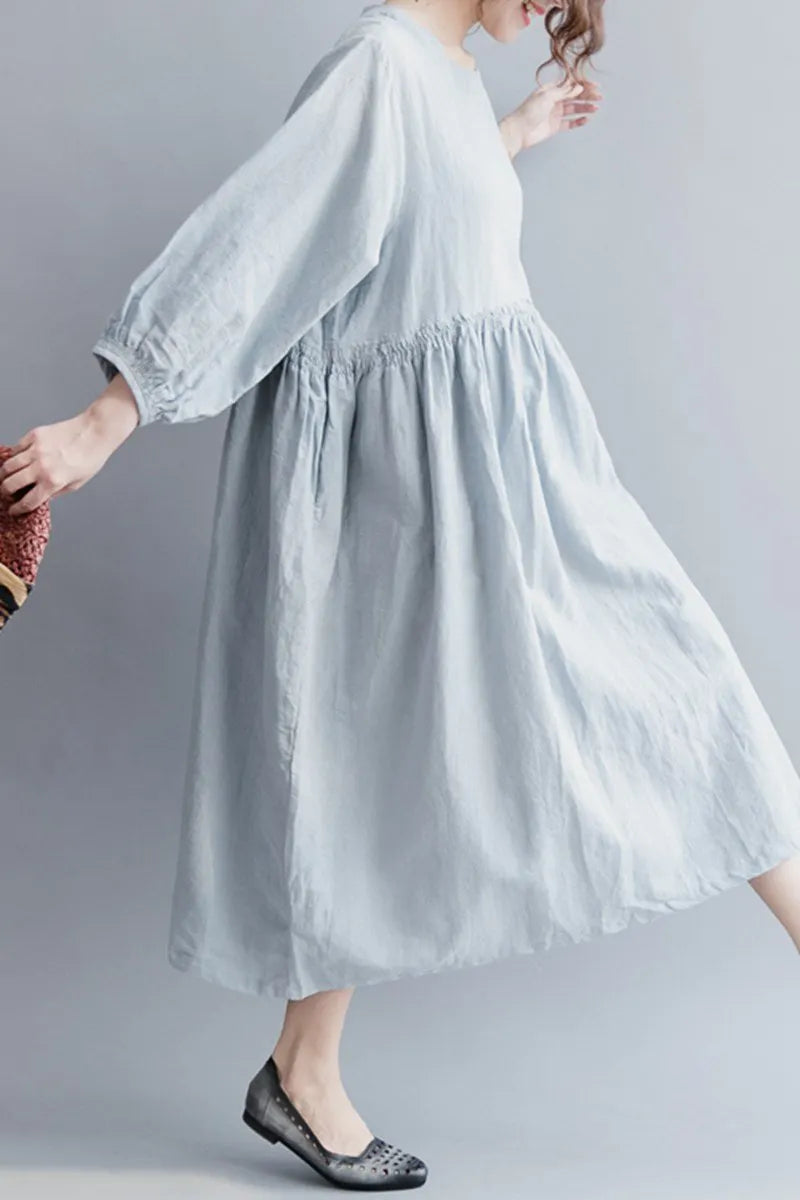 Long Dresses Cotton Linen Loose Lady Dress