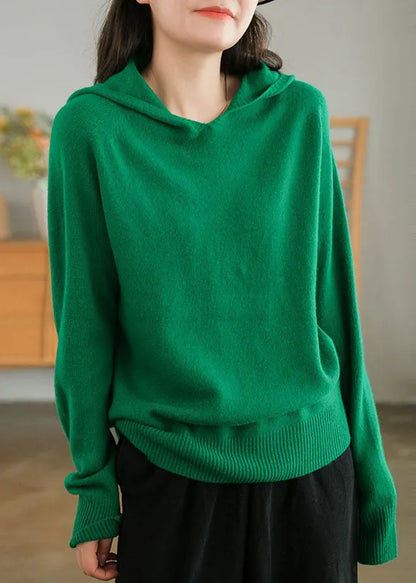 Green Hooded Thick Color Wool Sweaters Winter