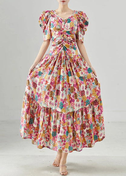 Puff Sleeve Print Cotton Maxi Dresses Summer