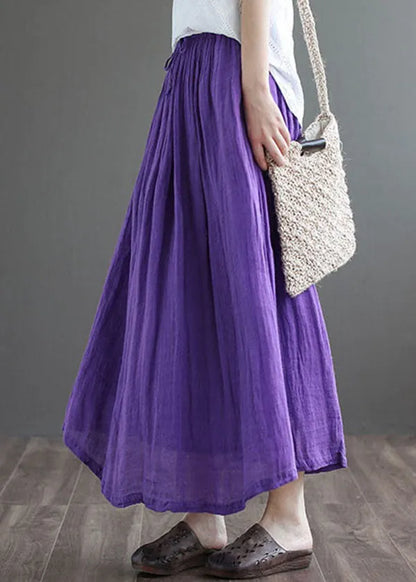 Purple Double-deck Linen a Line Skirt Tie Waist Summer