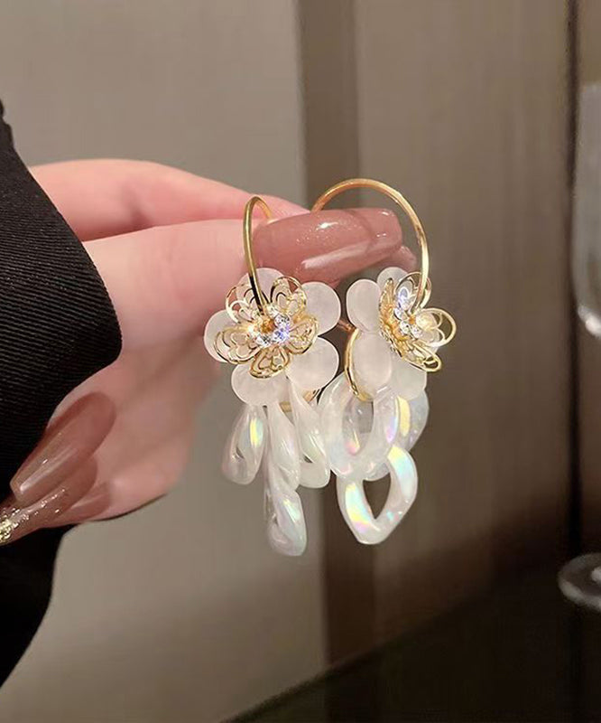 White Acrylic Alloy Zircon Resin Drop Earrings