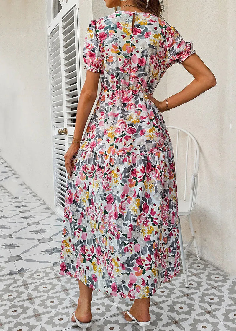 Loose O Neck Print Patchwork Cotton Holiday Dress Summer