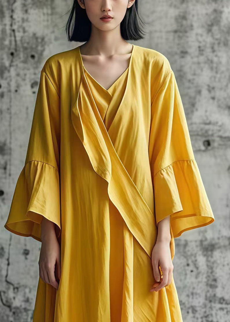 Yellow Asymmetrical Cotton Day Dress Fall