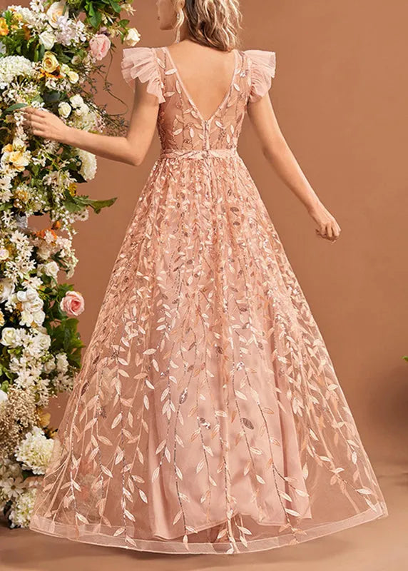 Classy Ruffled Patchwork High Waist Tulle Maxi Dresses Summer