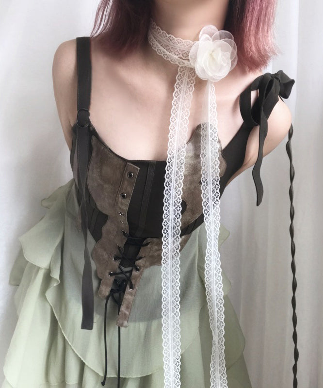 Style Beige Lace Hollow Out Silk Scarf Necklace