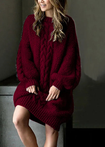 Loose Camel O-neck Cable Cotton Knit Sweaters Winter