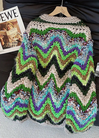 Mixed Color Striped Thick Knit Cardigans Fall