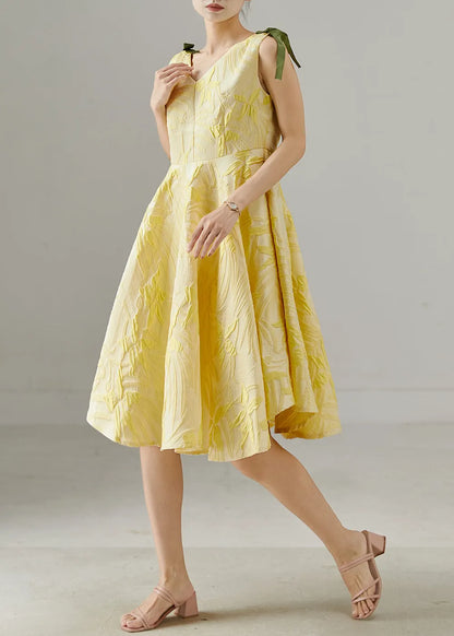 Handmade Yellow Jacquard Exra Large Hem Cotton Day Dress Summer