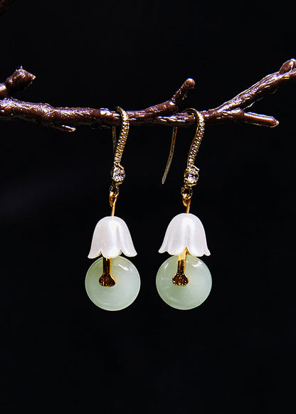 White Lily of the Valley Fine Jade Drop Earrings