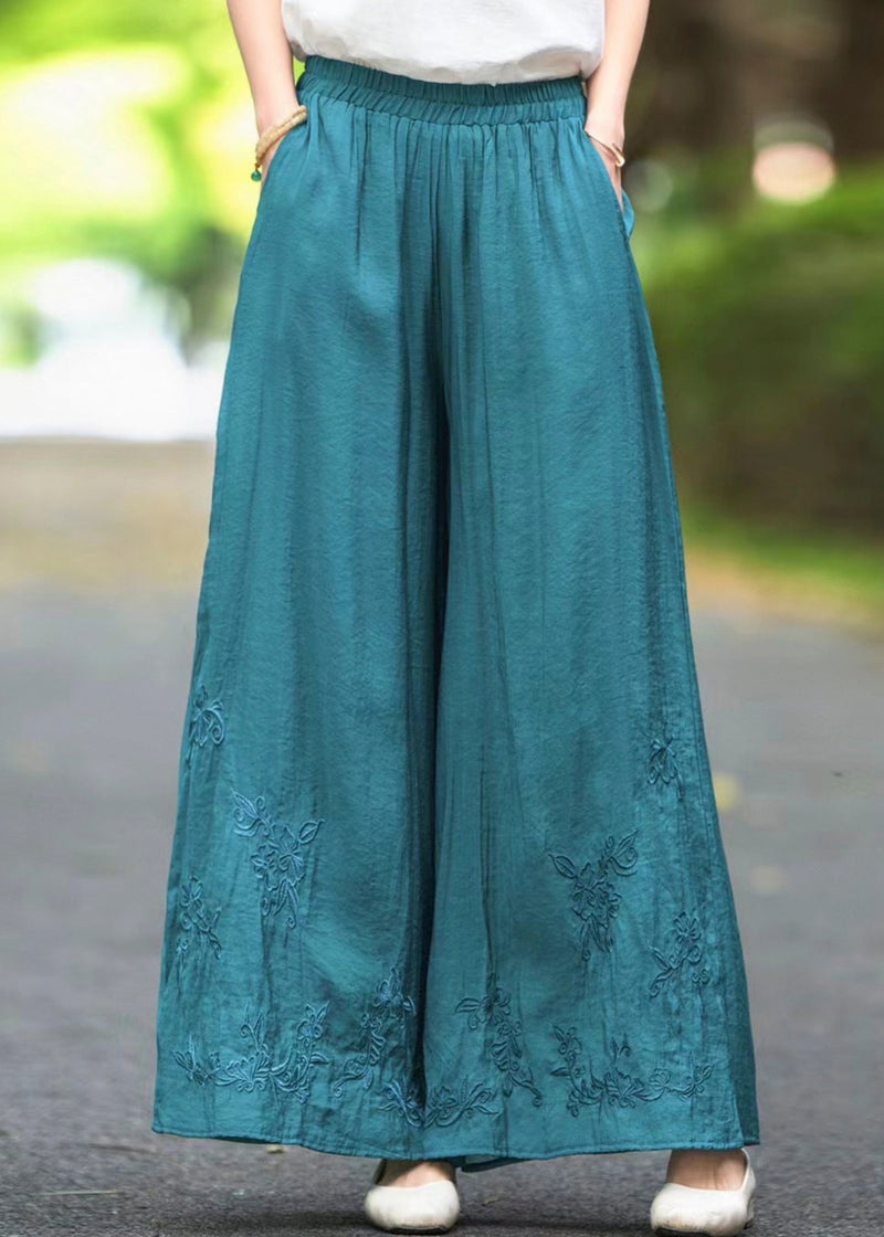 Handmade Brown Elastic Waist Pockets Silk Pants Summer