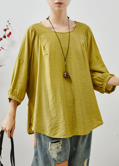 Grass Green Ruffled Cotton Shirts Summer