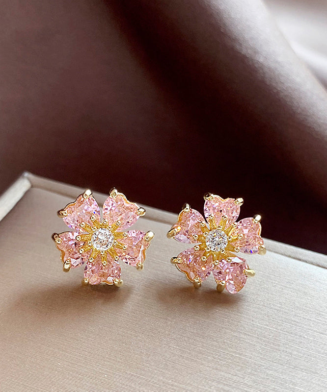 Pink Copper Alloy Zircon Stud Earrings