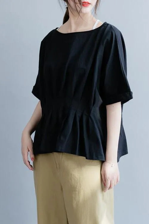 White and Black Cotton Shirt Loose Summer Tops