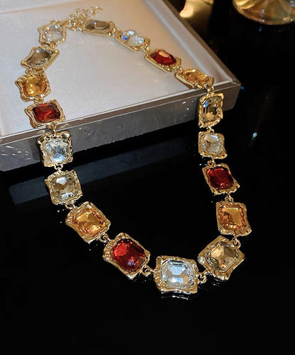 Gold Alloy Gem Stone Necklace and Drop Earrings Two-piece Set