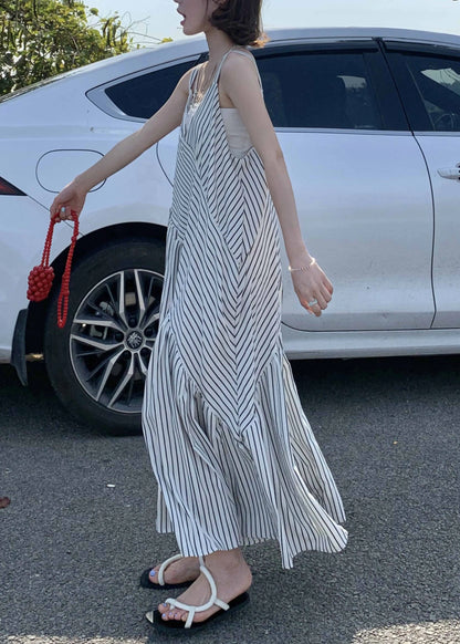 Original Design White V Neck Striped Cotton Jumpsuit Pants Sleeveless