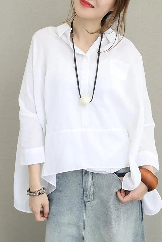 Loose Cotton Shirt Blouse for Autumn
