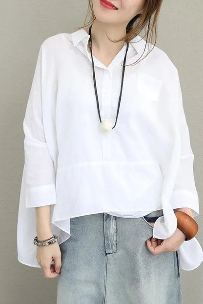 Loose Cotton Shirt Blouse for Autumn