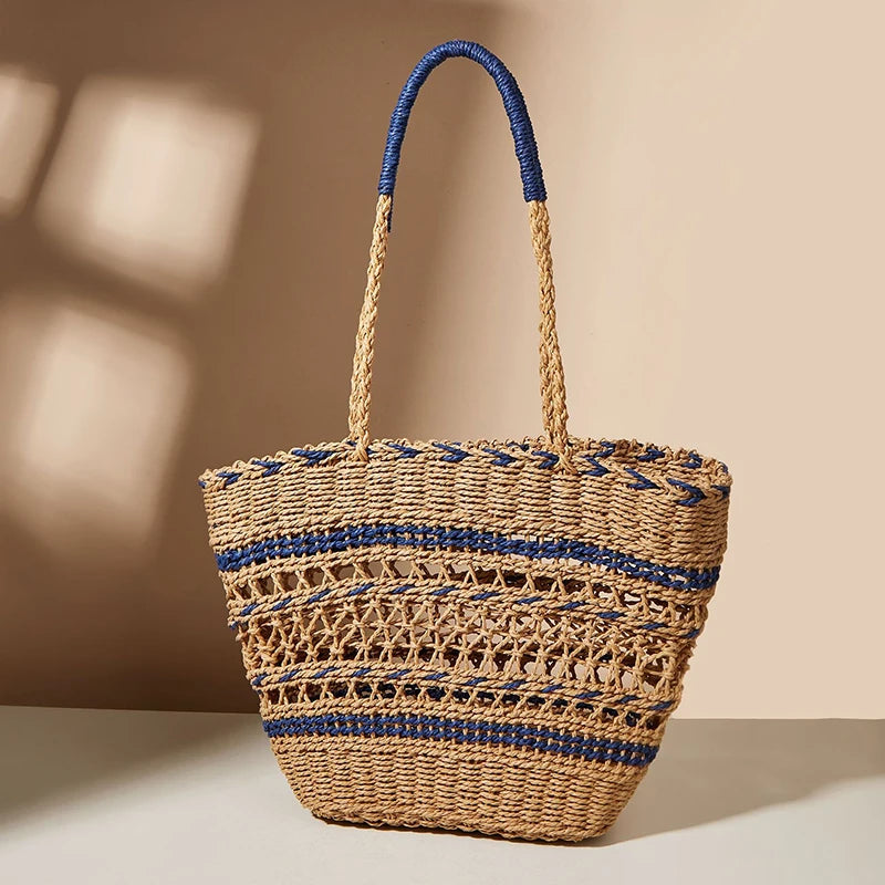 New Straw Woven Shoulder Tote Shoppers Party Towels Large Top Handle Handbags