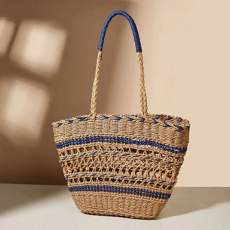 New Straw Woven Shoulder Tote Shoppers Party Towels Large Top Handle Handbags