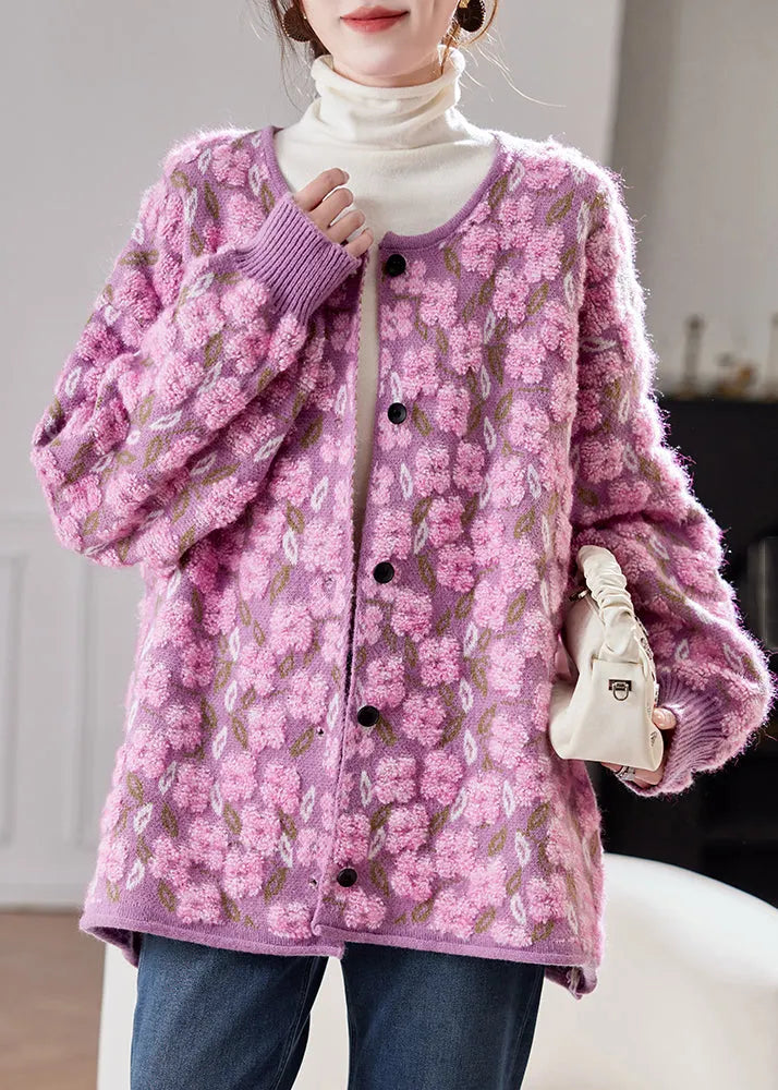 Pink Button Cotton Knit Cardigans Spring