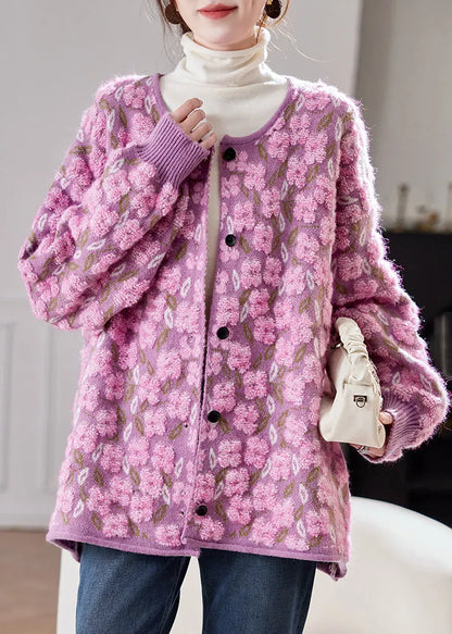 Pink Button Cotton Knit Cardigans Spring