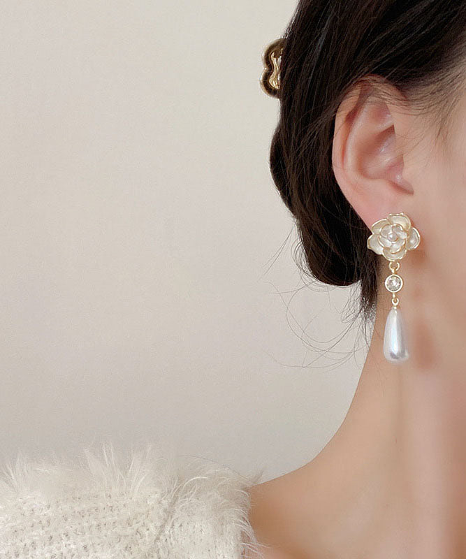 Diy White Alloy Pearl Zircon Drop Earrings