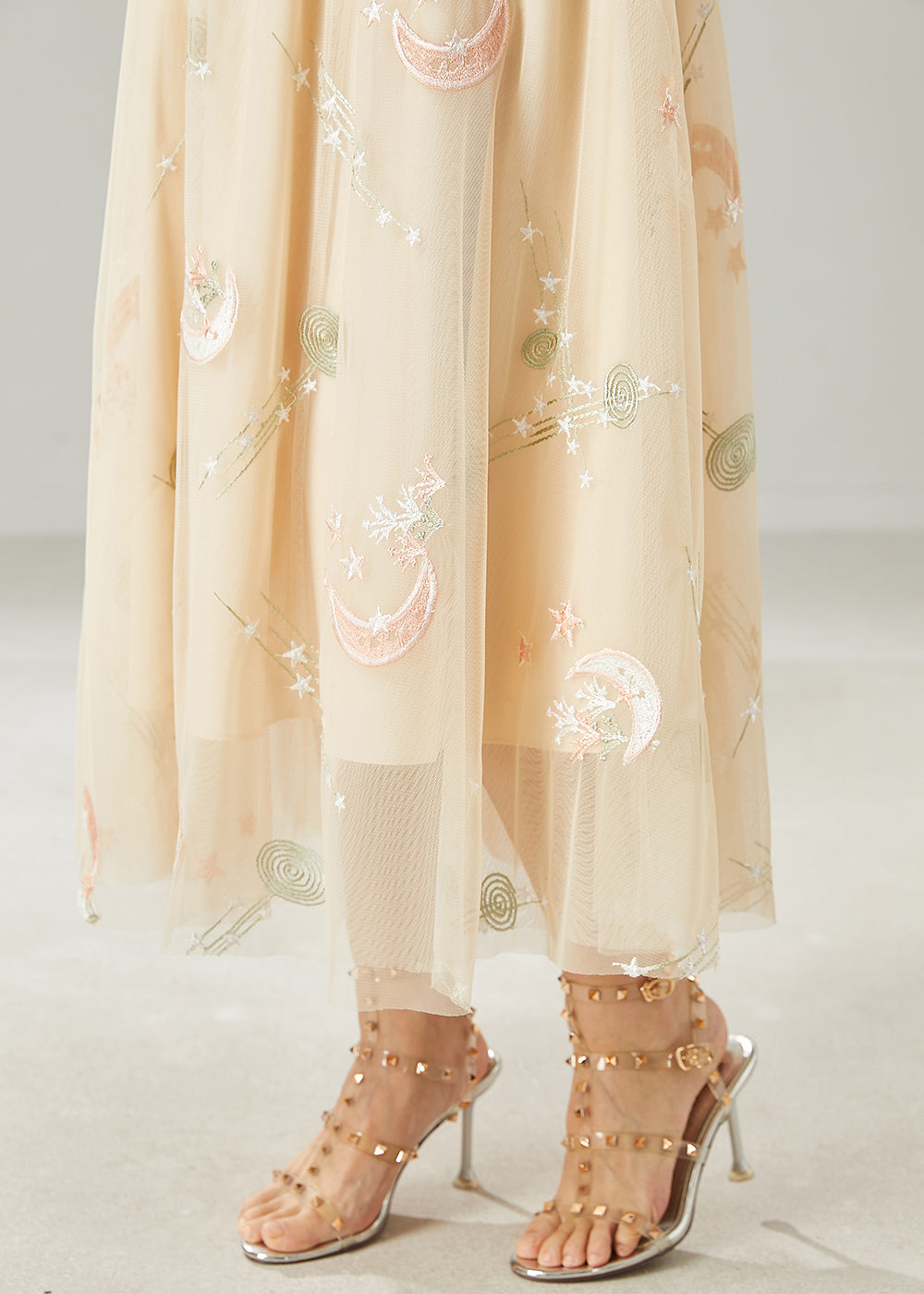 Apricot Original Design Embroidered Tulle Skirt Summer