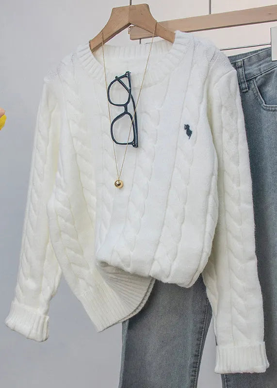 Grey O-neck Embroidered Knitted Sweaters Spring